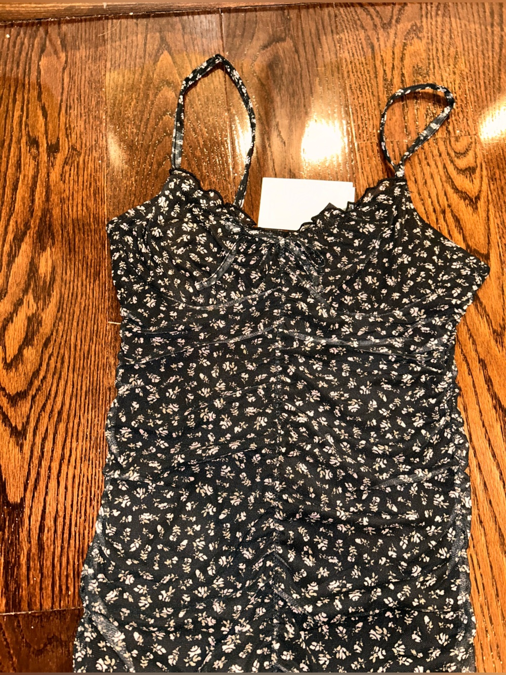 Black Floral Ruched Cami Mini Dress